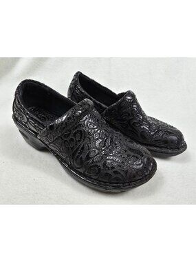 BOC Womens Size 7 Black Embossed Leather Clogs